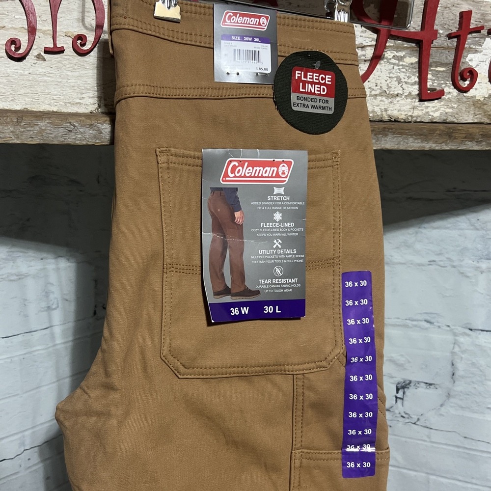 NEW COLEMAN 36 x 30 STRETCH FLEECE LINED CARGO PANTS Color Toffee Men's Pants